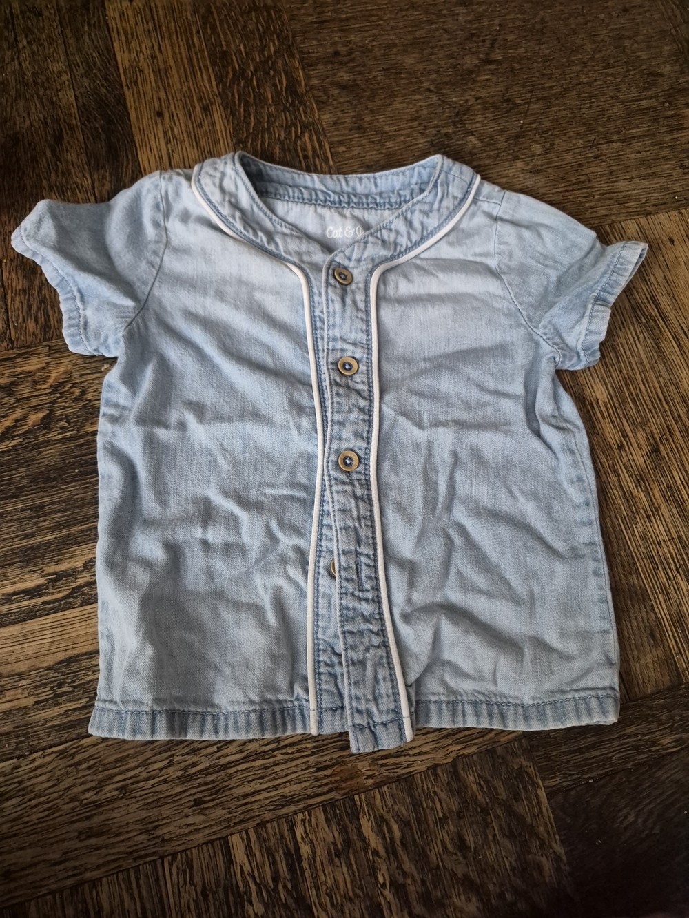 Cat & Jack Light Blue Short-Sleeve Button-Front Top